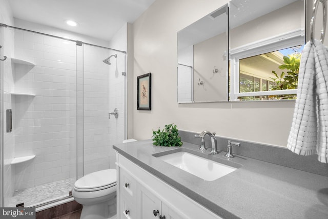1725 Stratton Rd, Crofton, MD 21114 - full bathroom featuring toilet, a stall shower, vanity, and recessed lighting
