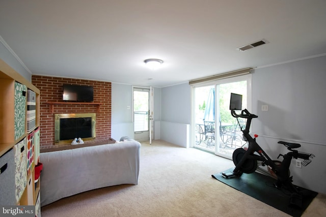 5 Gailridge Ct, Lutherville Timonium, MD 21093 - living room with carpet floors, a fireplace, and crown molding