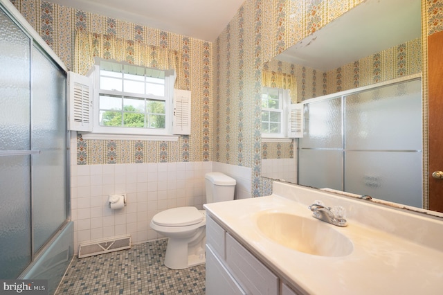 11 Whitekirk Dr, Wilmington, DE 19808 - full bathroom with visible vents, vanity, toilet, wallpapered walls, and tile patterned floors
