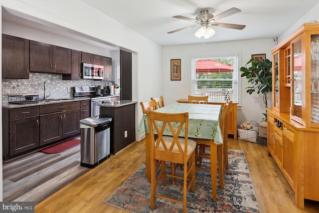4311 Chatham Rd, Baltimore, MD 21207 - dining space featuring a ceiling fan and light wood finished floors
