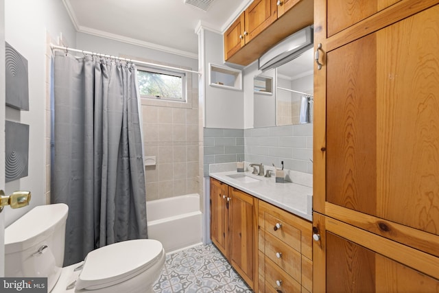 2610 Hamlin St NE, Washington, DC 20018 - full bathroom with toilet, crown molding, shower / bathtub combination with curtain, and vanity