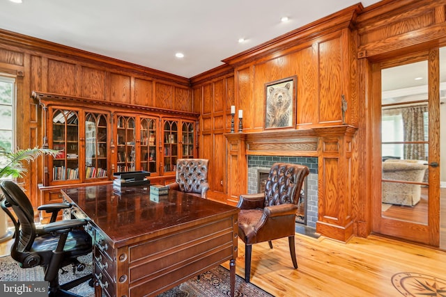 33 Rosedale Rd, Princeton, NJ 08540 - office featuring wood walls, a fireplace, and crown molding