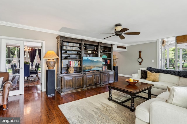 33 Rosedale Rd, Princeton, NJ 08540 - living area with ornamental molding, ceiling fan with notable chandelier, and a healthy amount of sunlight