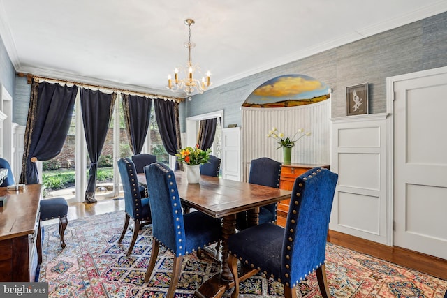33 Rosedale Rd, Princeton, NJ 08540 - dining space featuring a chandelier, ornamental molding, and wood finished floors