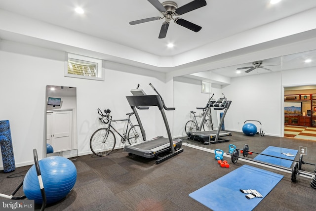 33 Rosedale Rd, Princeton, NJ 08540 - exercise room featuring ceiling fan, carpet, baseboards, and recessed lighting