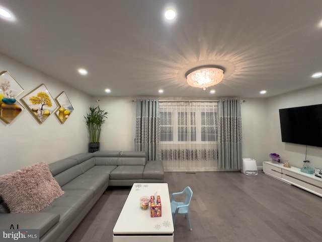 living area featuring recessed lighting and wood finished floors