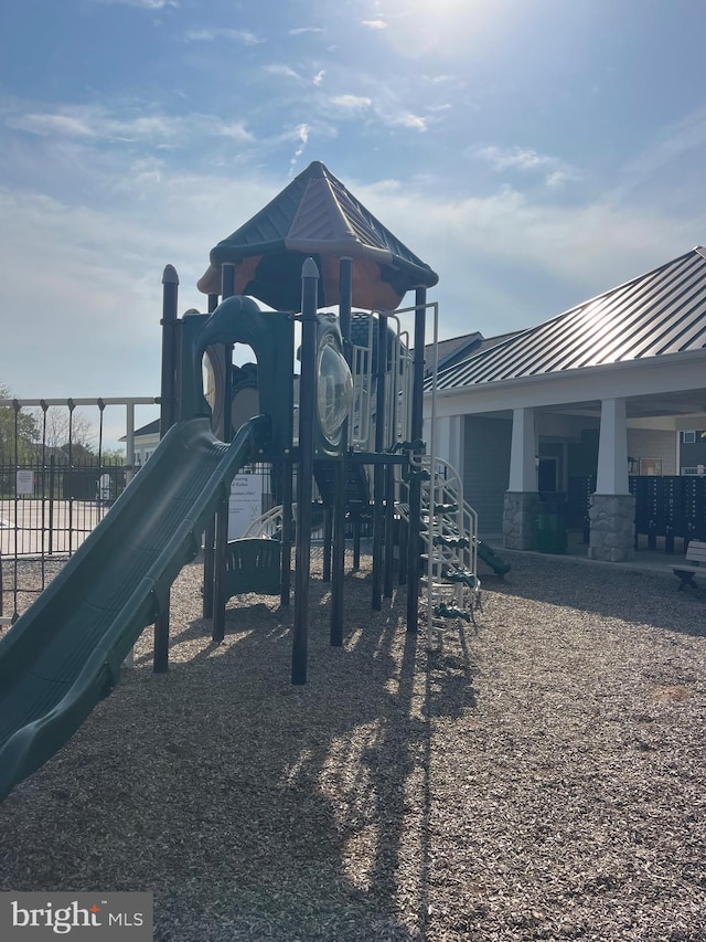 community jungle gym with fence