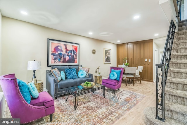 226 N 64th St, Philadelphia, PA 19139 - living room with stairs, recessed lighting, baseboards, and wood finished floors