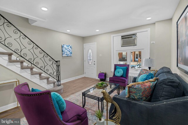226 N 64th St, Philadelphia, PA 19139 - living area with recessed lighting, baseboards, wood finished floors, and stairway