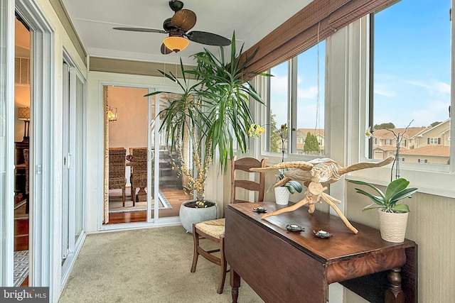 balcony with a ceiling fan