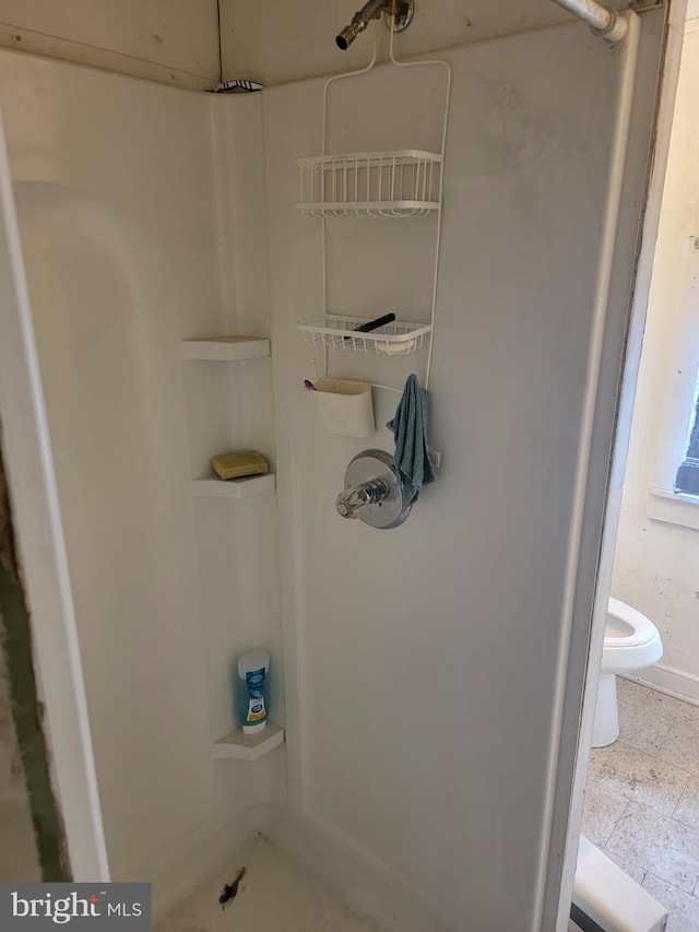 full bathroom featuring toilet and a shower