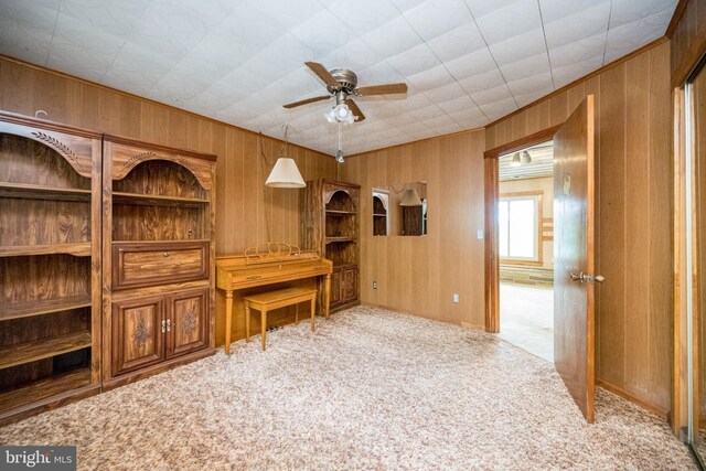 1321 Marsh Hill Rd, Mc Henry, MD 21541 - office area with wood walls, carpet flooring, and ceiling fan