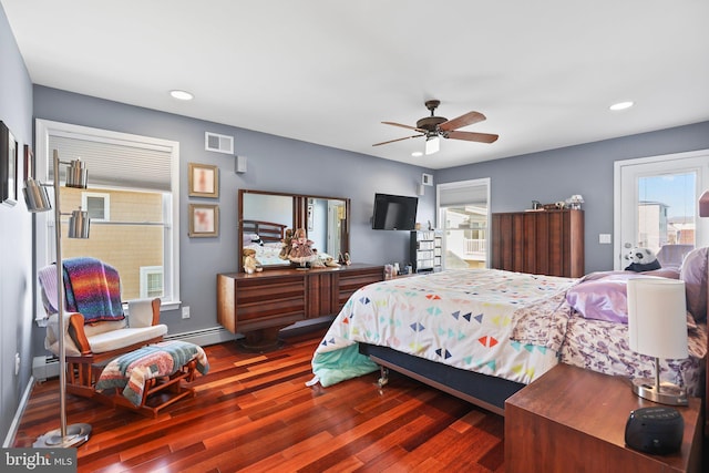 1511 Barnegat Ave, Ship Bottom, NJ 08008 - bedroom with a baseboard heating unit, recessed lighting, wood finished floors, and visible vents