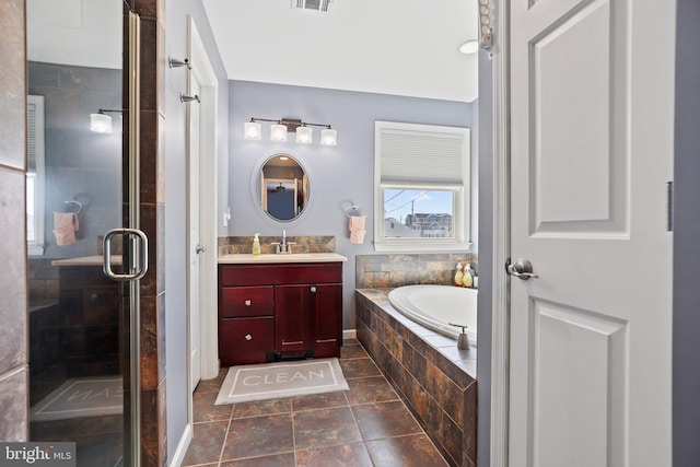 1511 Barnegat Ave, Ship Bottom, NJ 08008 - full bath featuring vanity, a bath, visible vents, and a shower stall