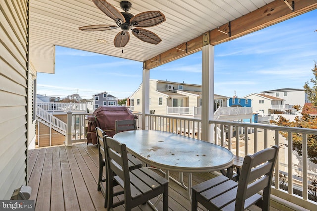 1511 Barnegat Ave, Ship Bottom, NJ 08008 - deck featuring a residential view, a ceiling fan, outdoor dining area, and grilling area