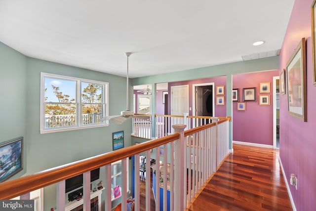 1511 Barnegat Ave, Ship Bottom, NJ 08008 - hallway featuring visible vents, wood finished floors, baseboards, recessed lighting, and an upstairs landing
