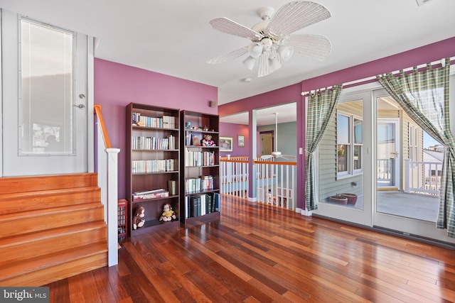 1511 Barnegat Ave, Ship Bottom, NJ 08008 - unfurnished room with a ceiling fan, stairs, and hardwood / wood-style flooring