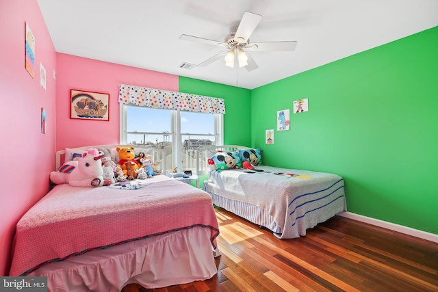 1511 Barnegat Ave, Ship Bottom, NJ 08008 - bedroom featuring baseboards, ceiling fan, wood finished floors, and visible vents