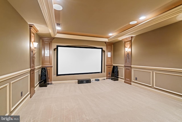 696 Miller Ave, Great Falls, VA 22066 - cinema room featuring a tray ceiling, ornamental molding, a decorative wall, and ornate columns