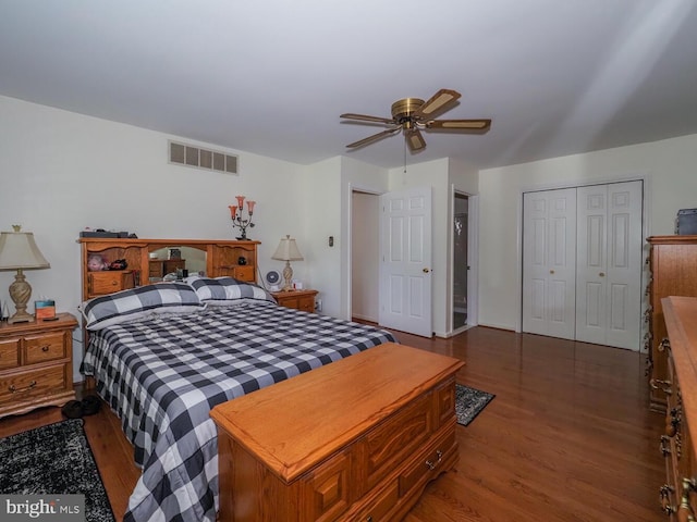 1235 Lorene Dr, Pasadena, MD 21122 - bedroom with dark wood-type flooring, ceiling fan, and a closet