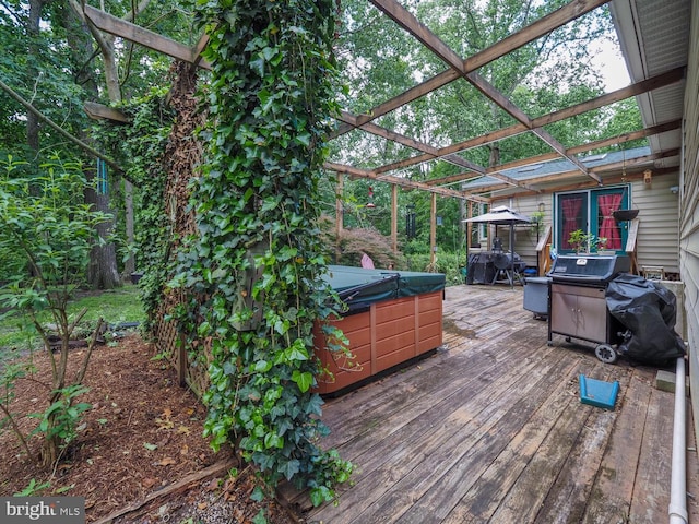 1235 Lorene Dr, Pasadena, MD 21122 - deck featuring a hot tub and a pergola