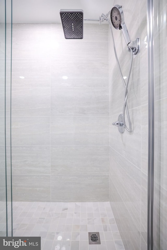 bathroom with a shower stall