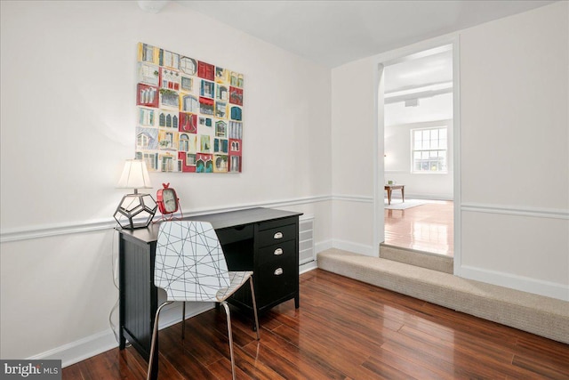office featuring baseboards and wood finished floors