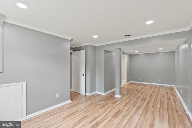 1263 Wilshire Dr, Herndon, VA 20170 - below grade area with light wood finished floors, baseboards, ornamental molding, and recessed lighting
