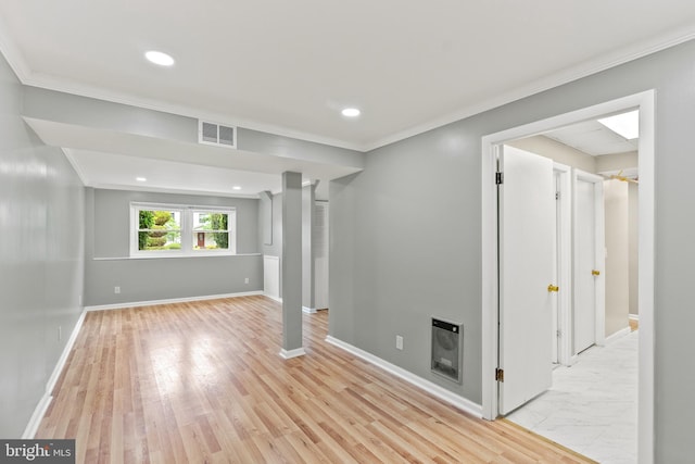 1263 Wilshire Dr, Herndon, VA 20170 - basement featuring crown molding, heating unit, baseboards, and recessed lighting