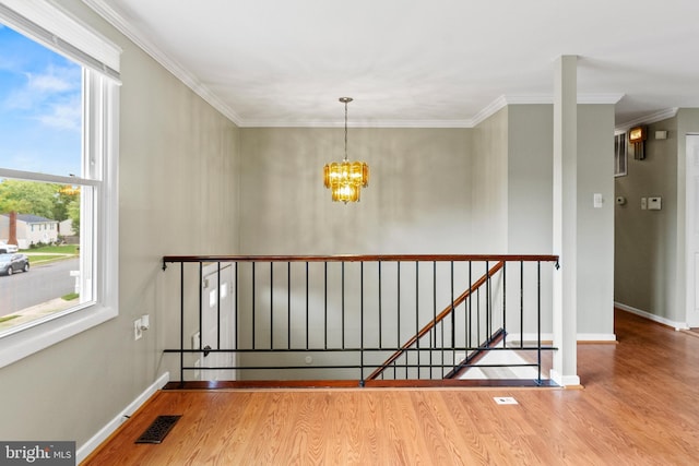 1263 Wilshire Dr, Herndon, VA 20170 - unfurnished room featuring a chandelier, wood finished floors, baseboards, and crown molding