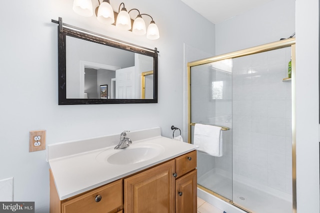 full bathroom featuring a stall shower and vanity