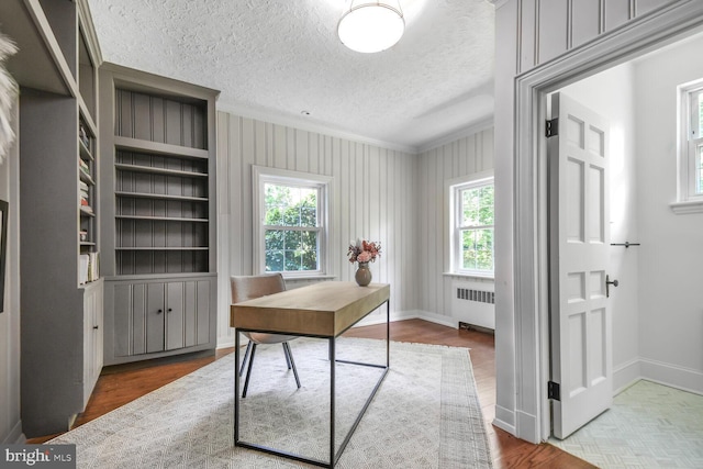 6911 Wells Pkwy, University Park, MD 20782 - office space featuring healthy amount of natural light, ornamental molding, radiator, a textured ceiling, and baseboards