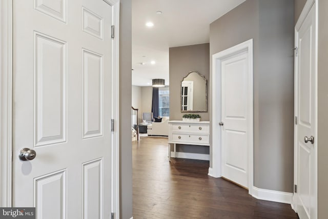 6 Skydance Way, West Chester, PA 19382 - corridor with baseboards, dark wood-type flooring, and recessed lighting