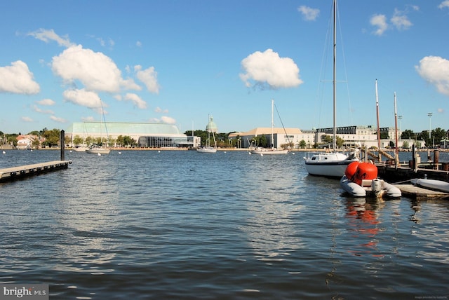 view of water feature featuring a dock