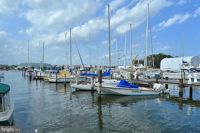 dock area featuring a water view
