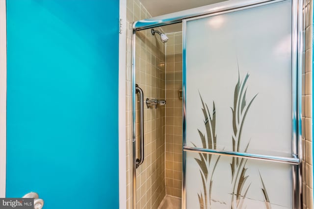 bathroom with a shower stall