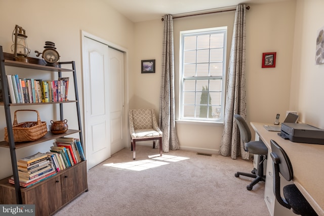 office space with baseboards, carpet, and a wealth of natural light