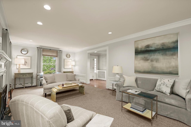 2720 35th Pl NW, Washington, DC 20007 - living area with ornamental molding, baseboard heating, recessed lighting, and a fireplace