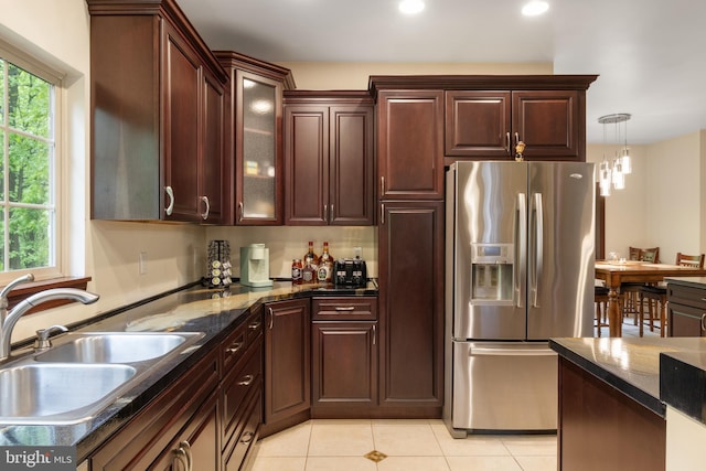1982 Whyte Ln, Spring Grove, PA 17362 - kitchen with stainless steel fridge, a sink, plenty of natural light, light tile patterned floors, and recessed lighting