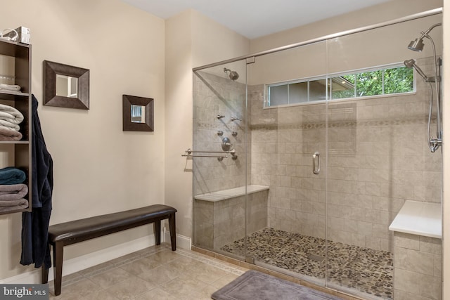 1982 Whyte Ln, Spring Grove, PA 17362 - bathroom with baseboards, a shower stall, and tile patterned floors