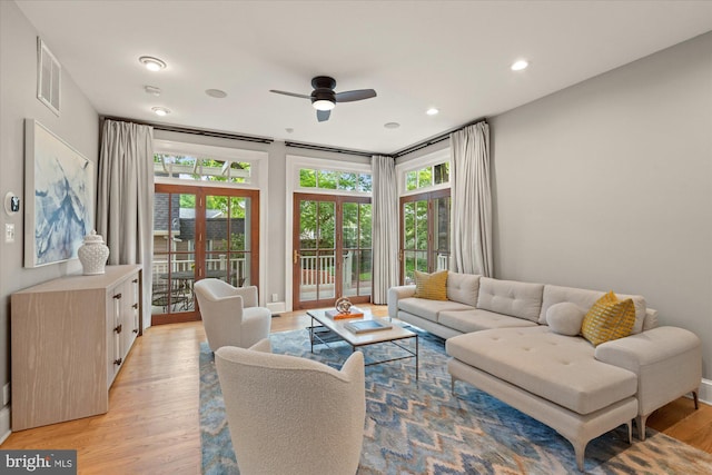 6763 25th St N, Arlington, VA 22213 - living area with light wood-style floors, ceiling fan, recessed lighting, and baseboards