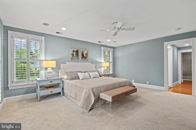 6763 25th St N, Arlington, VA 22213 - carpeted bedroom with baseboards, multiple windows, recessed lighting, and a ceiling fan