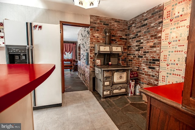 hall with brick wall