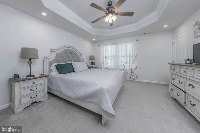 504 Sammy St, Woolwich Twp, NJ 08085 - bedroom with ornamental molding, baseboards, light colored carpet, recessed lighting, and a raised ceiling