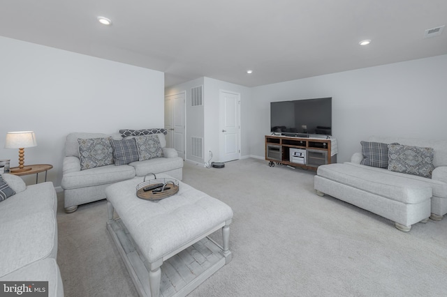 504 Sammy St, Woolwich Twp, NJ 08085 - living area featuring light colored carpet, visible vents, and recessed lighting