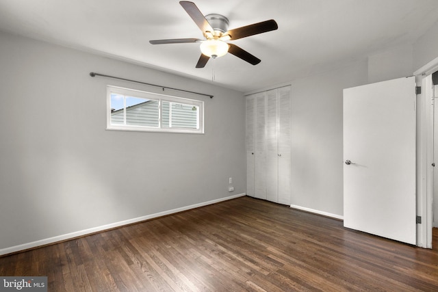 13316 Dauphine St, Silver Spring, MD 20906 - unfurnished bedroom featuring wood finished floors, baseboards, a closet, and a ceiling fan