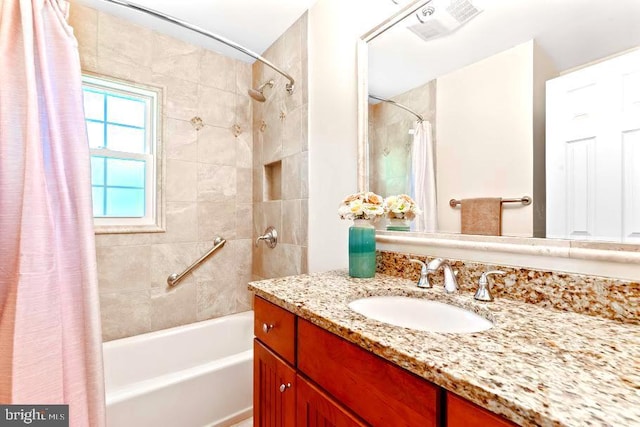 10728 Zion Dr, Fairfax, VA 22032 - bathroom featuring visible vents, shower / bath combination with curtain, and vanity