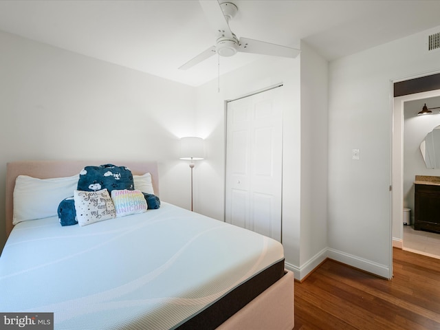 1904 N Amelia St, Sterling, VA 20164 - bedroom with wood finished floors, baseboards, a closet, and ceiling fan