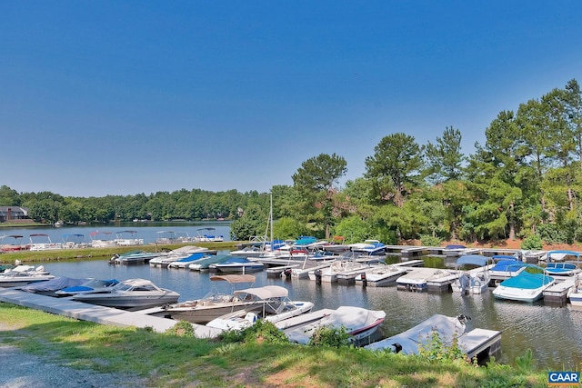 view of dock with a water view