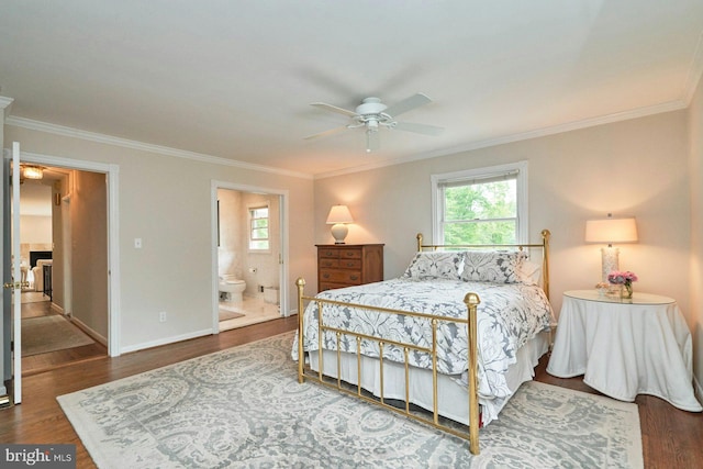6368 Waterway Dr, Falls Church, VA 22044 - bedroom featuring ornamental molding, multiple windows, wood finished floors, baseboards, and ensuite bath